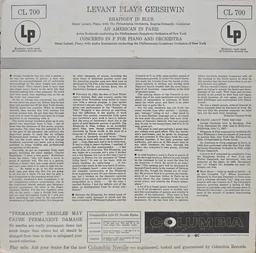 Back cover of Levant Plays Gershwin